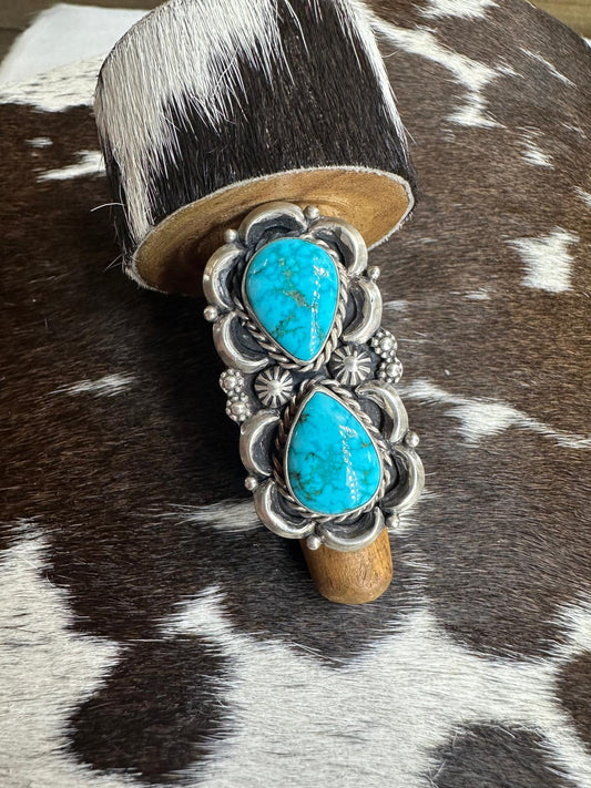 Larry Kaye Kingman Turqouise Teardrop Ring Adj *Native