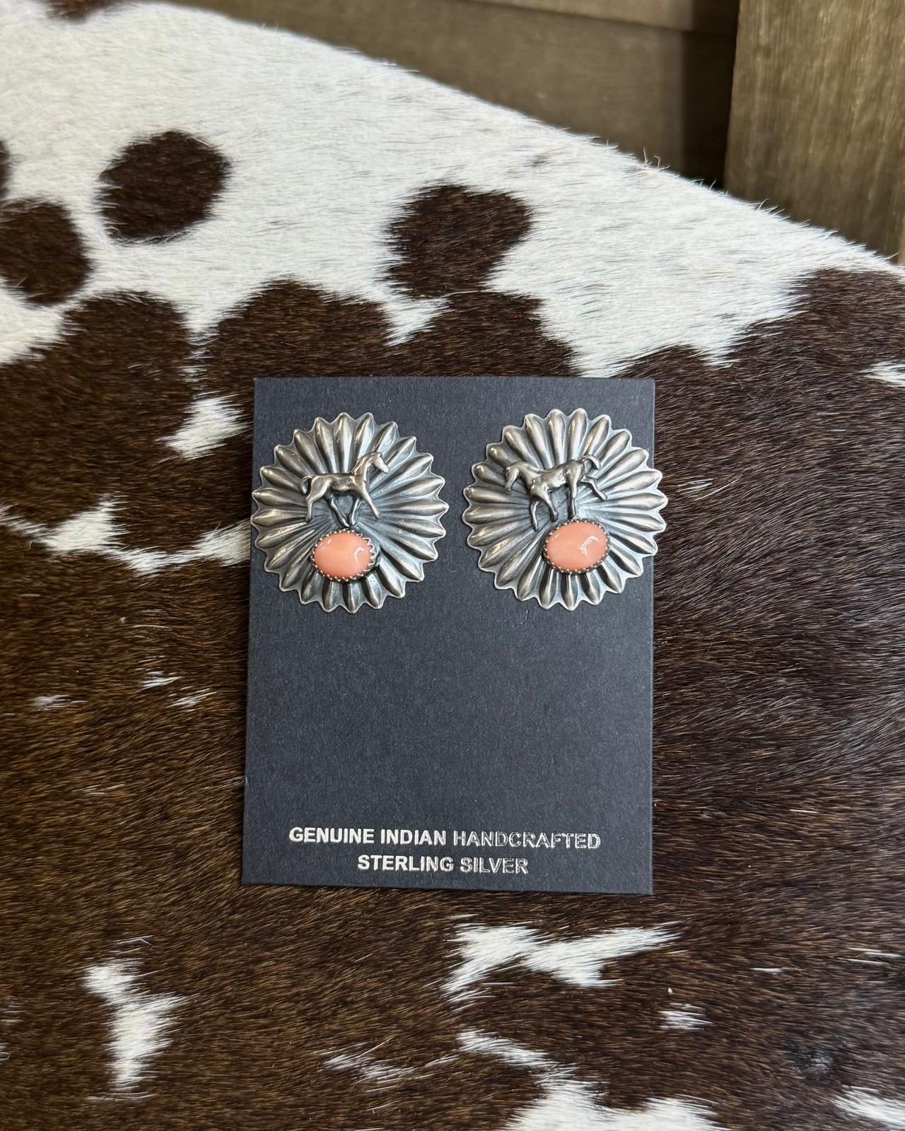 Pink Conch Horse Concho Earrings *Native