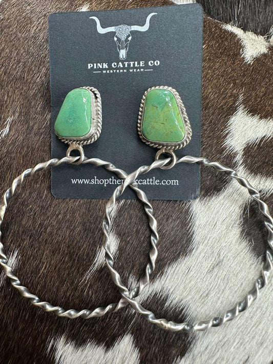 Green Turquoise Stud Twisted Hoop *Native