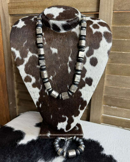 Hand Stamped Barrel and Round Pearl Set *Native