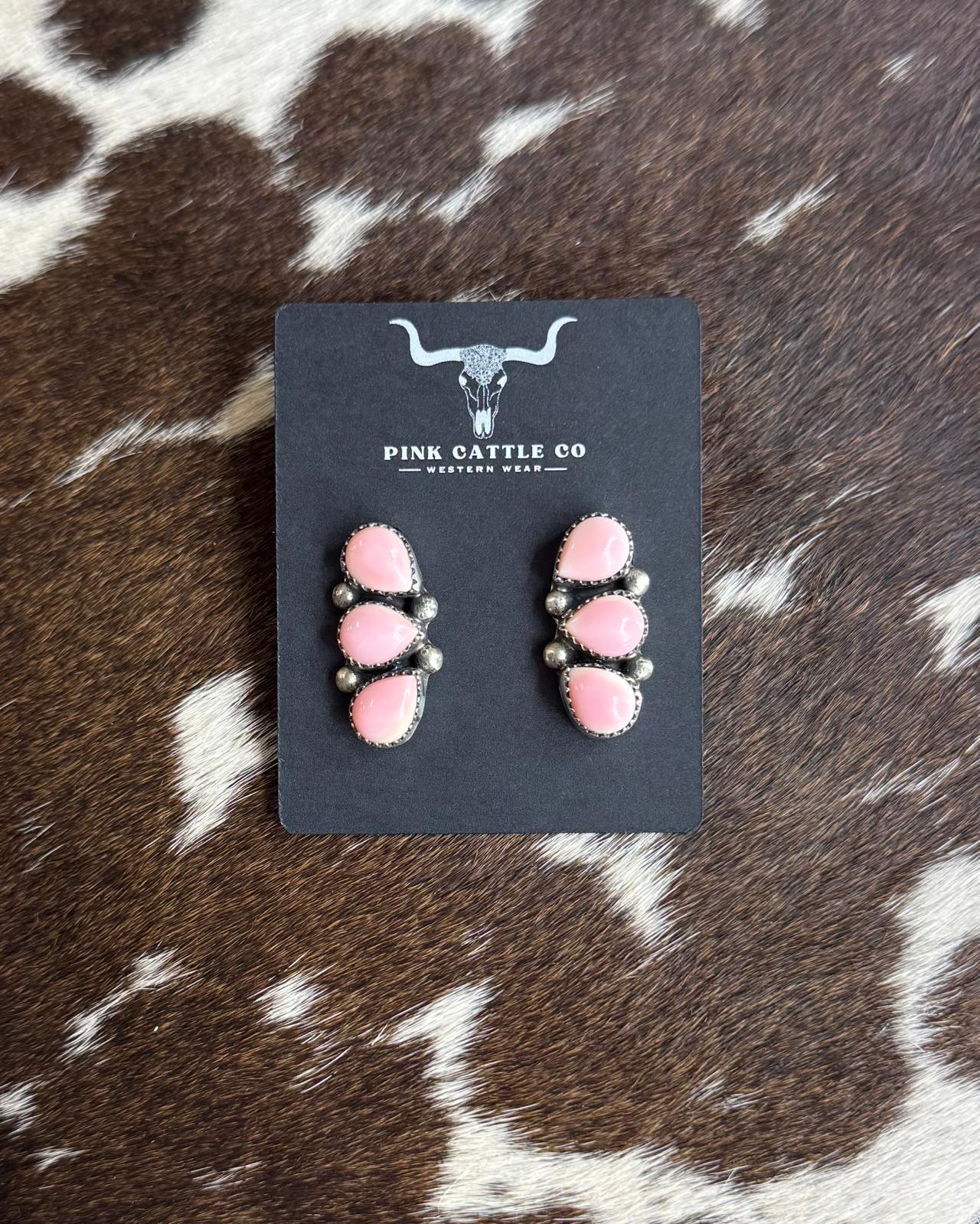 Pink Conch 3 Stone Earrings *Native