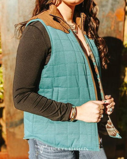 Aztec Teal Puffer Reversible Vest