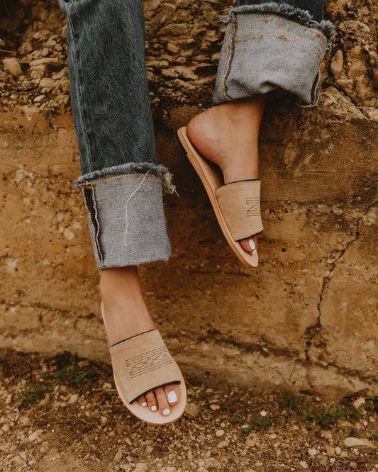 Tan Boot Stitch Suede Sandal