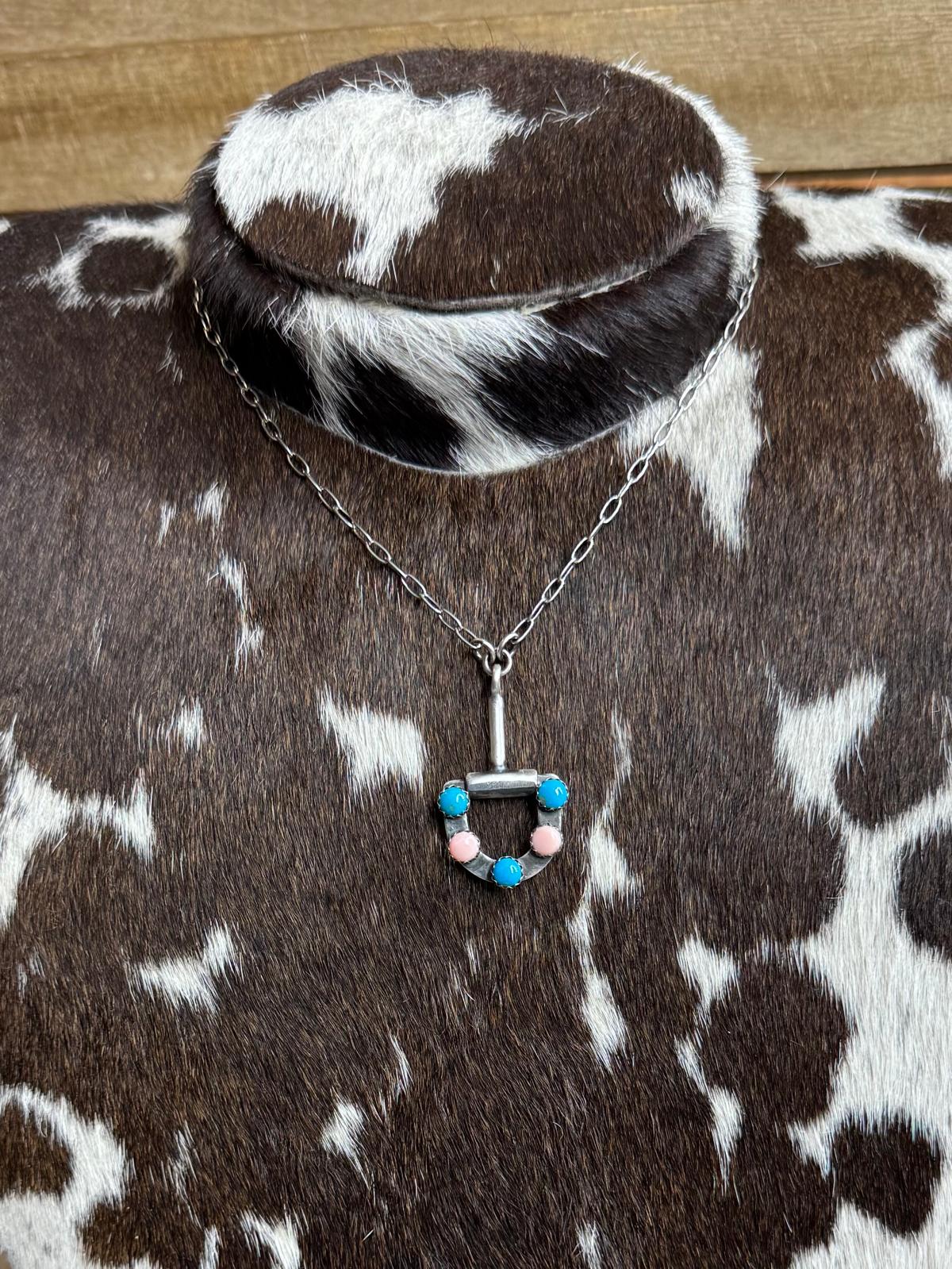 18.5" Pink Conch & Turquoise D-Ring Bit Necklace