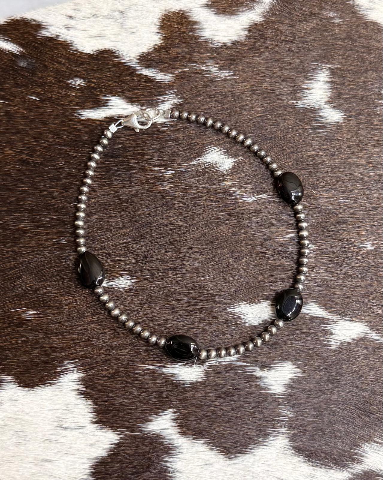 9" Black Onyx Anklet