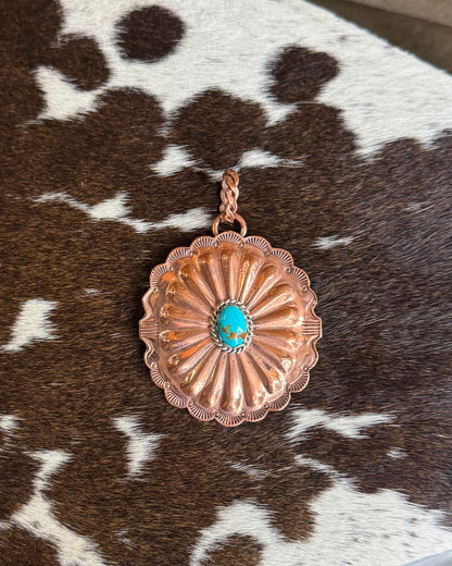 Copper Turquoise Concho Pendant *Native