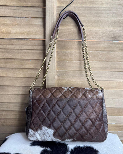 Quilted Brown Cowhide Shoulder Purse