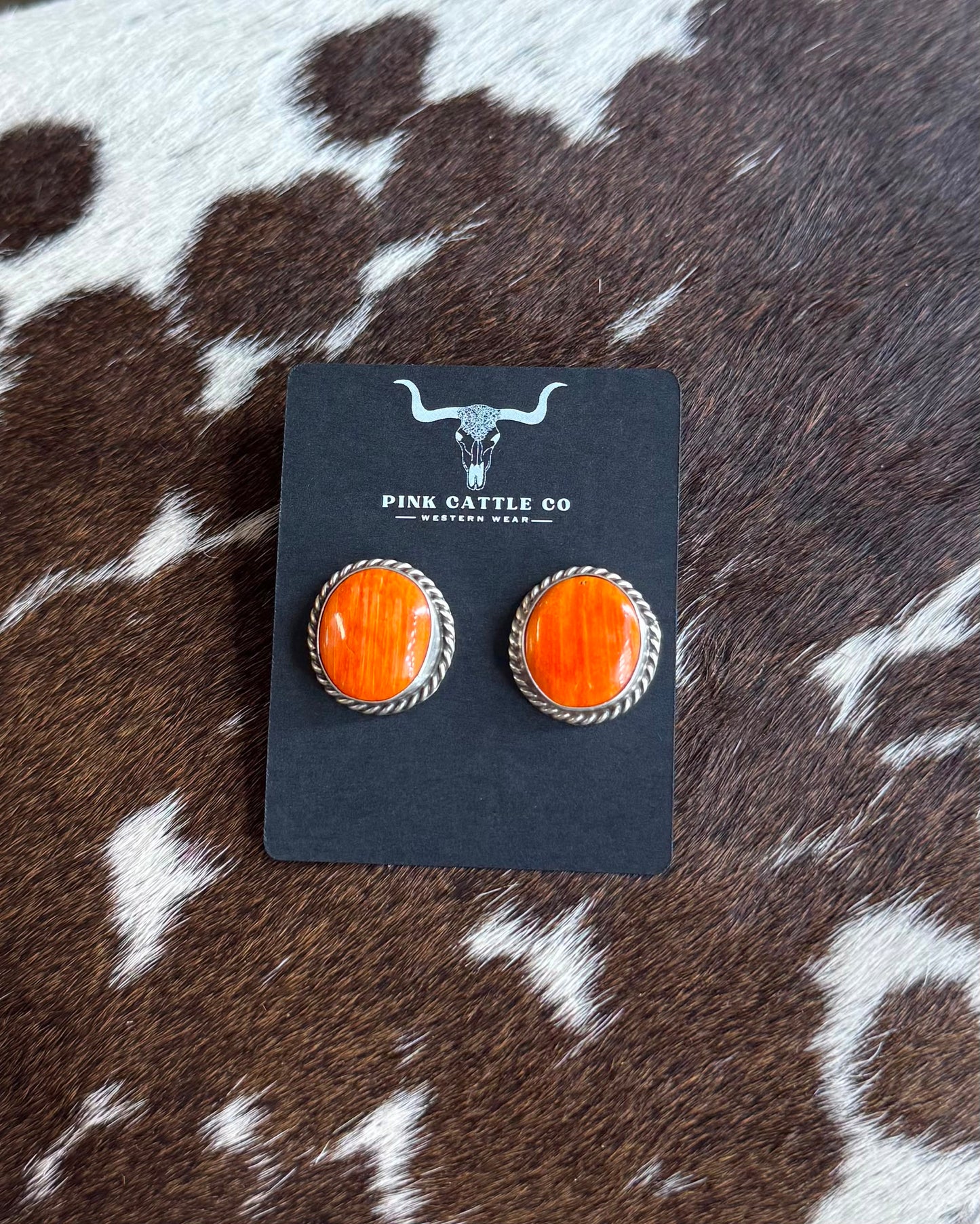 Orange Spiny Circle Shaped Earrings *Native