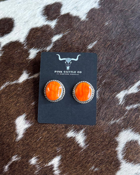 Orange Spiny Circle Shaped Earrings *Native