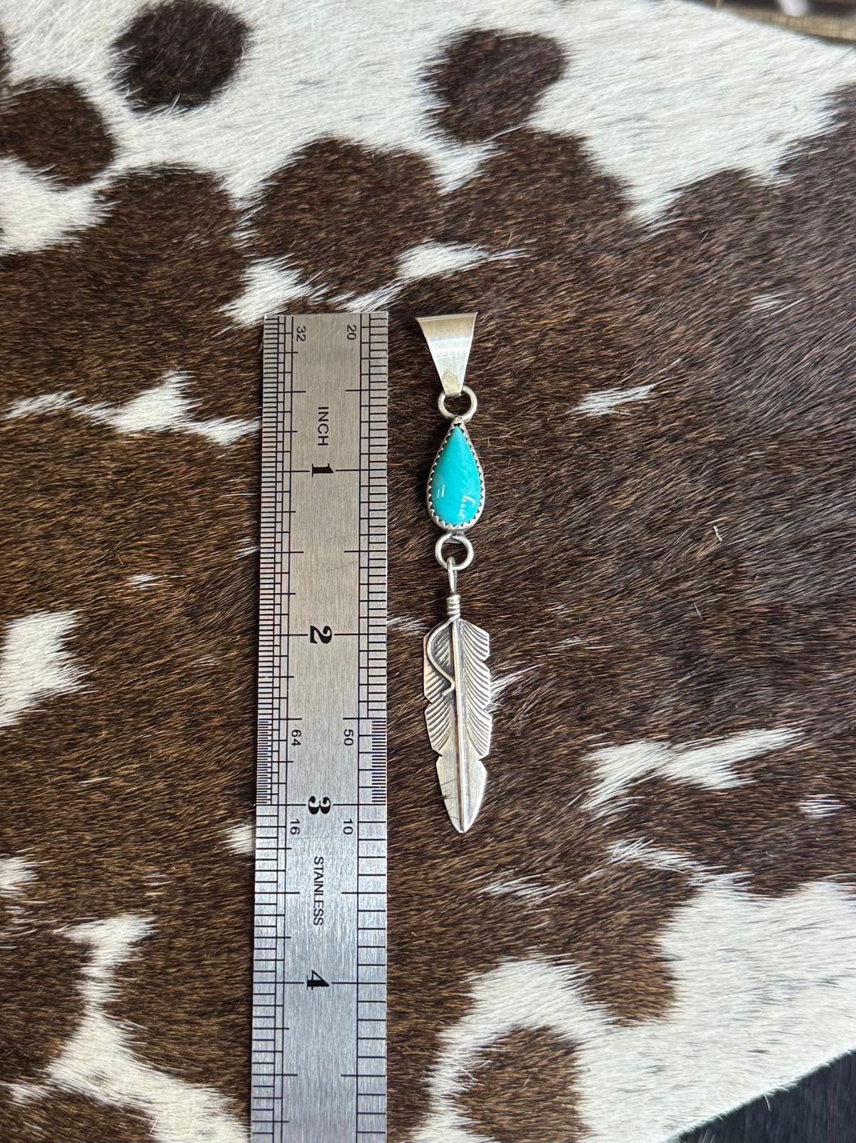 Turquoise Feather Teardrop Pendant *Native