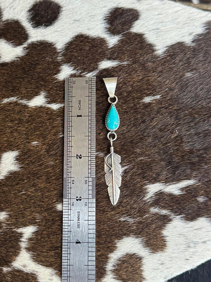 Turquoise Feather Teardrop Pendant *Native