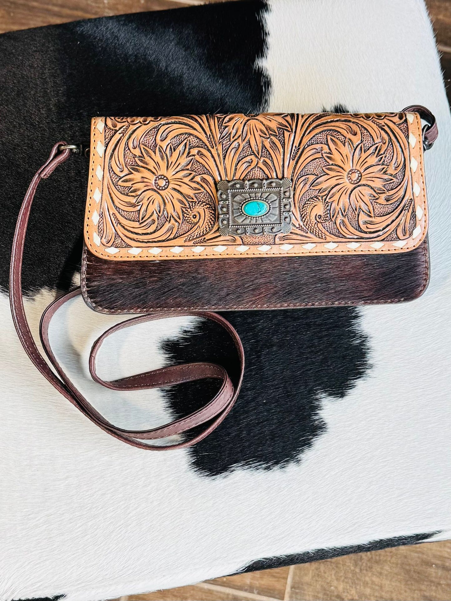 Square Concho Tooled Crossbody