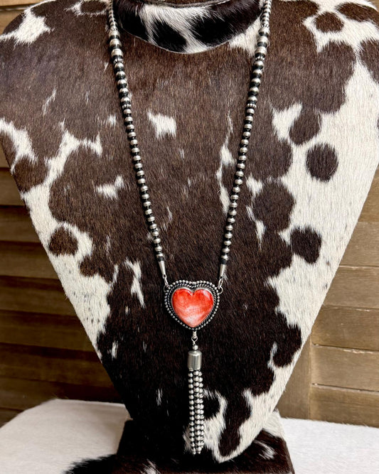 28" Red Spiny Heart Tassel Lariat *Native