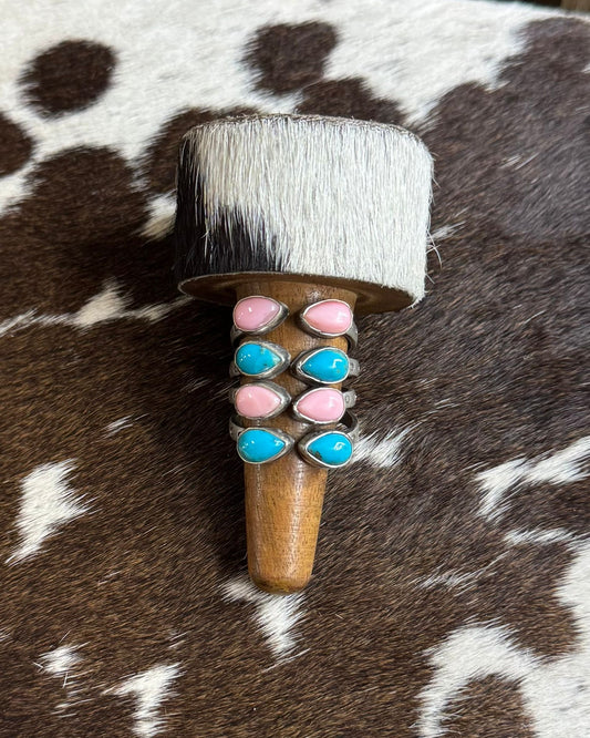 Pink Conch & Turquoise 8 Stone Ring *Native