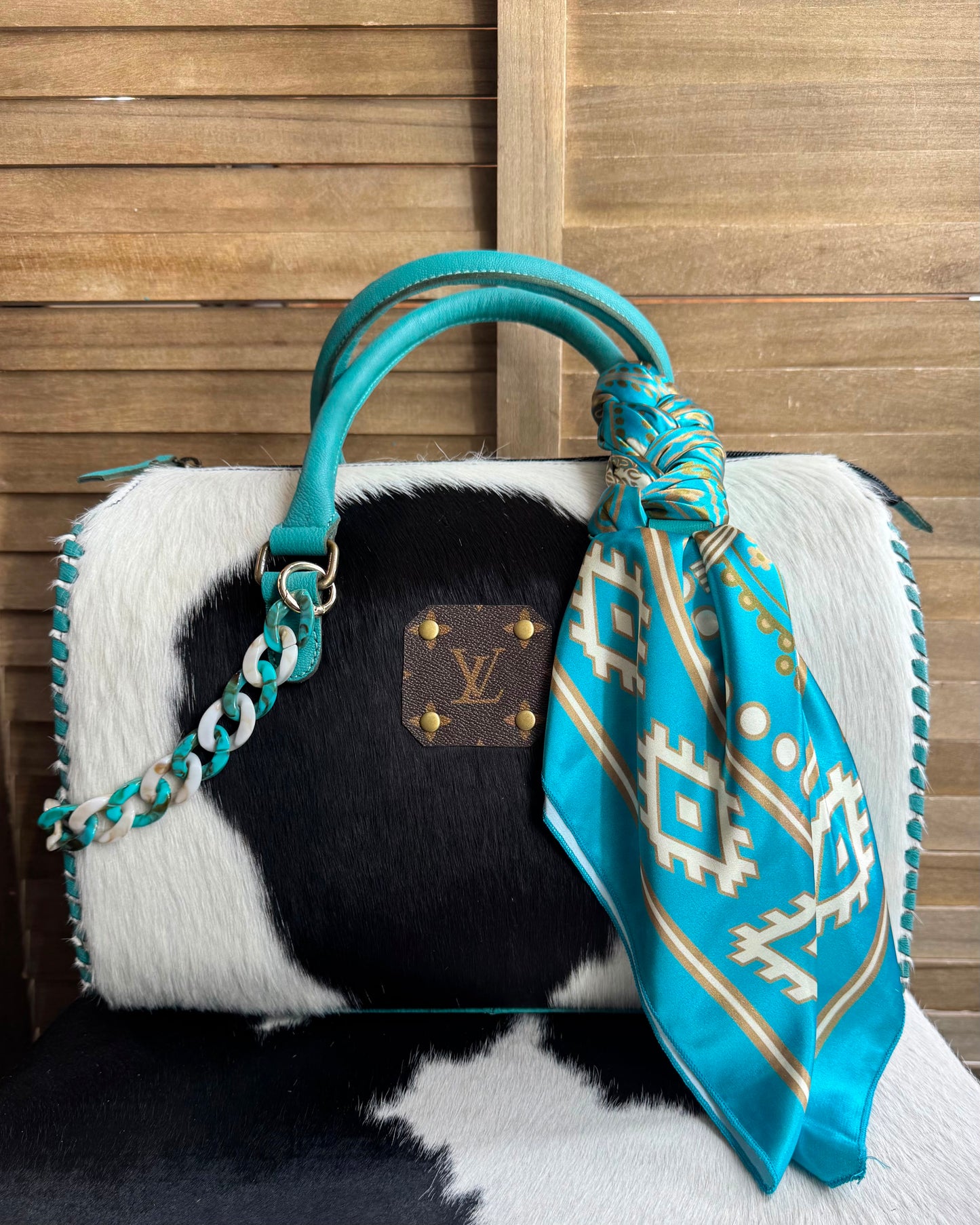Turquoise LG Loui Upcycled Cowhide Speedy
