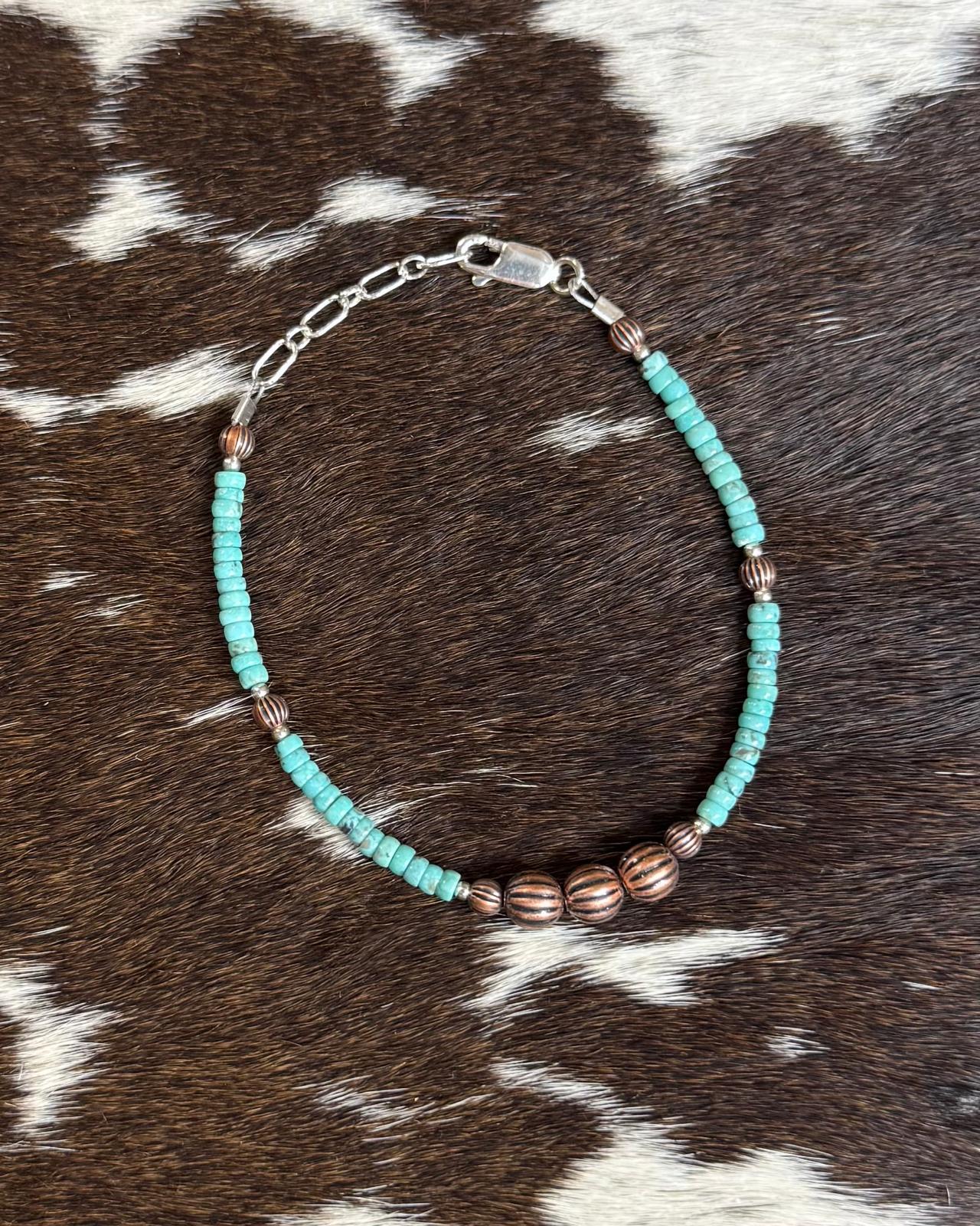 Turquoise & Copper Pumpkin Bead Bracelet