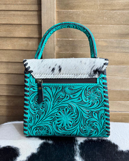 Turquoise Tooled Cowhide Handbag