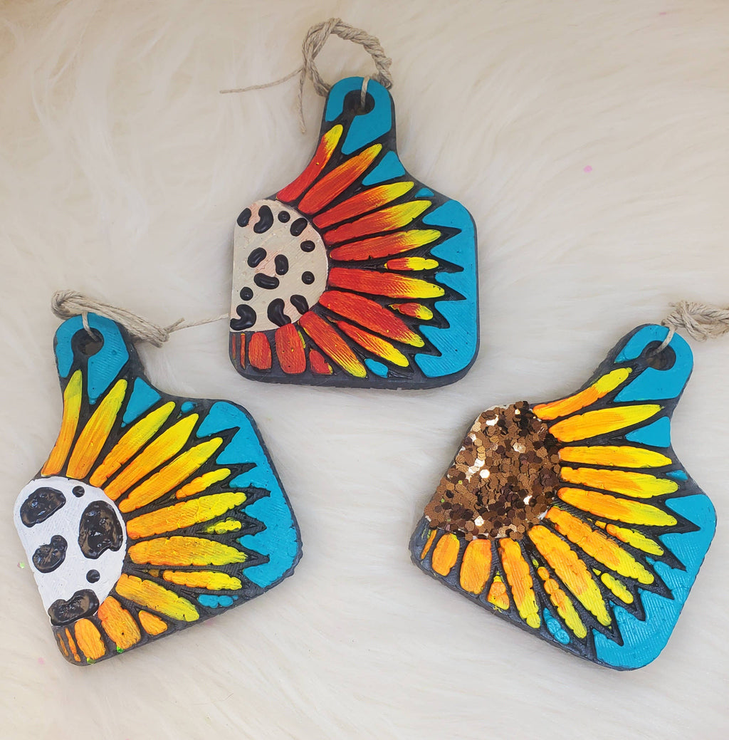 Hand Painted Cow Tag Freshies