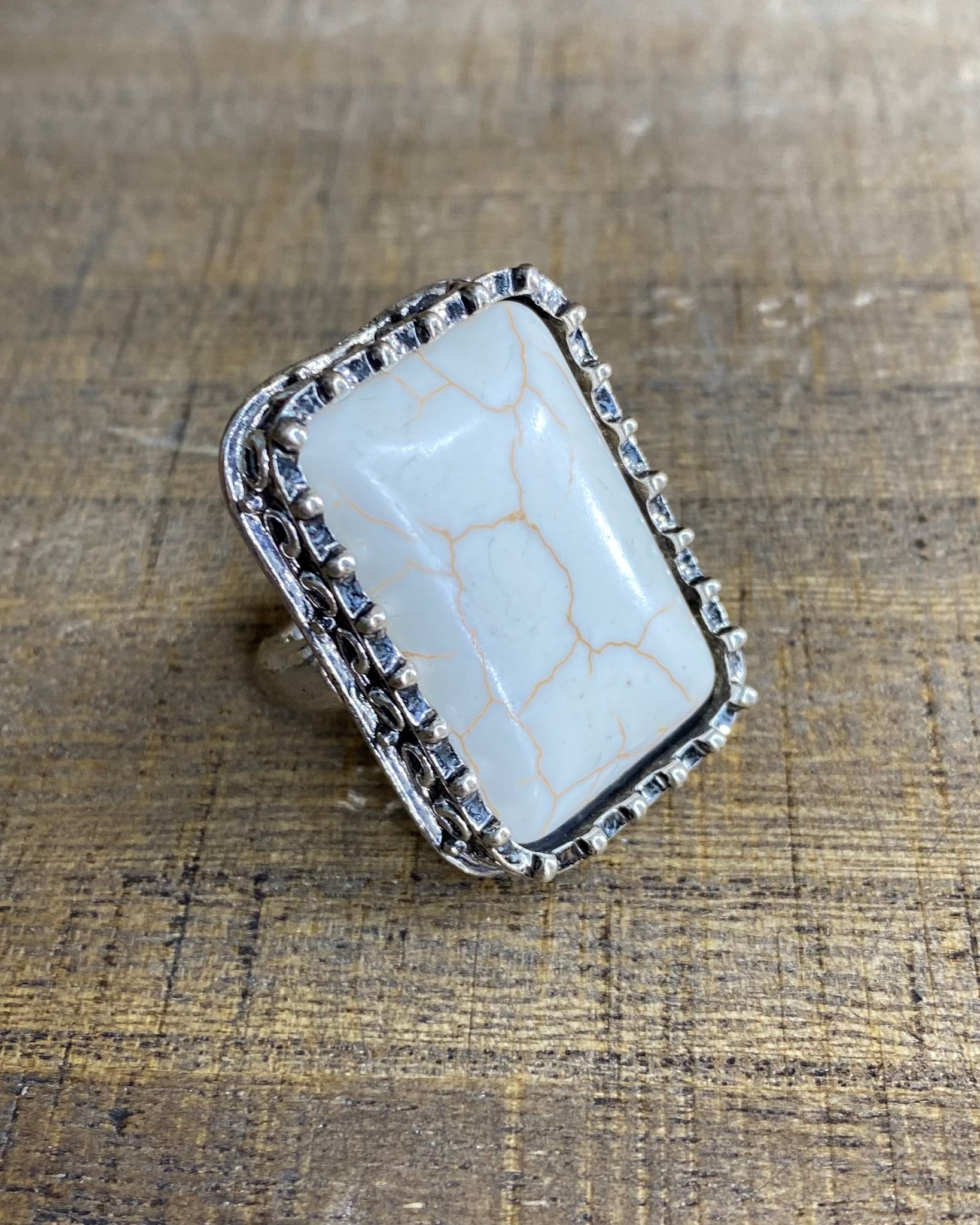 Squared White Stone Stretch Ring