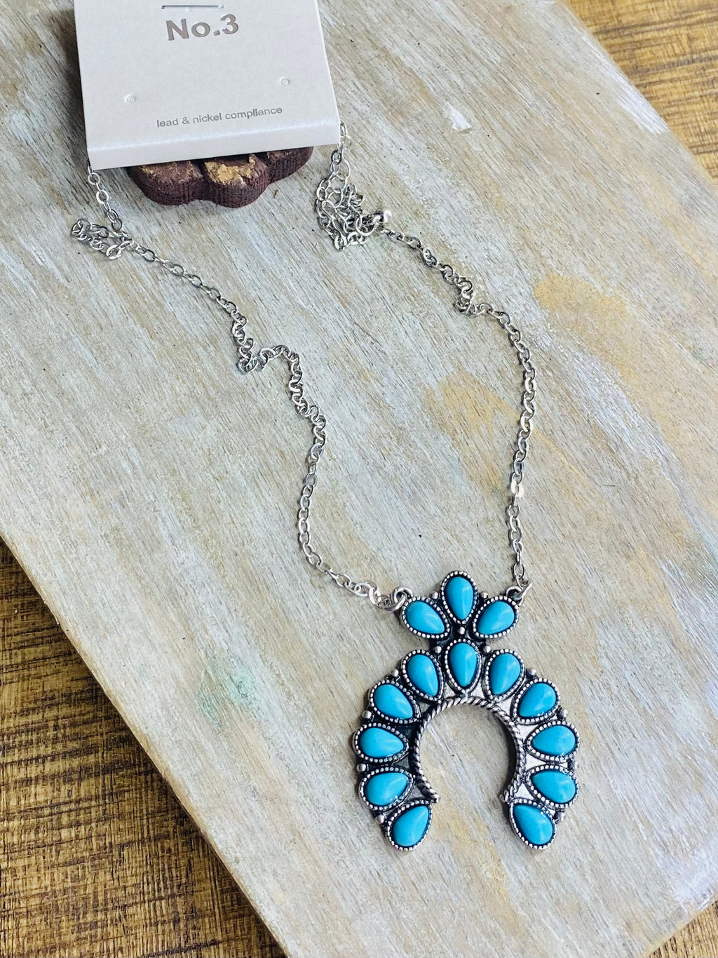 Turquoise Stone Squash Blossom Chain Necklace
