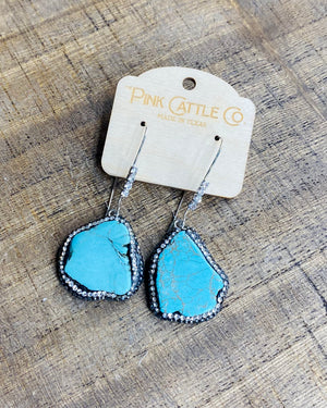 Turquoise Hematite Slab Dangle Earrings