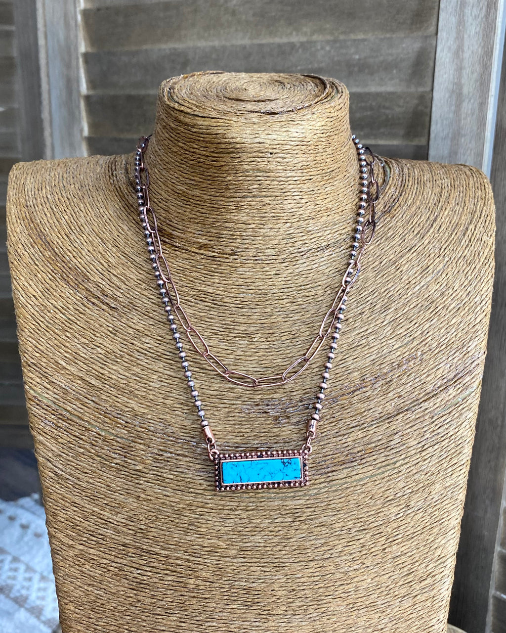 Copper Turquoise Bar Chain Necklace