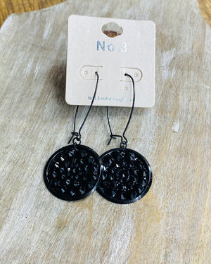 Jet Black Rhinestone Coin Earrings