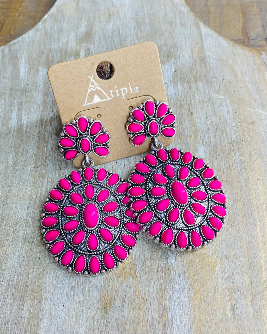 Western Hot Pink Concho Earrings