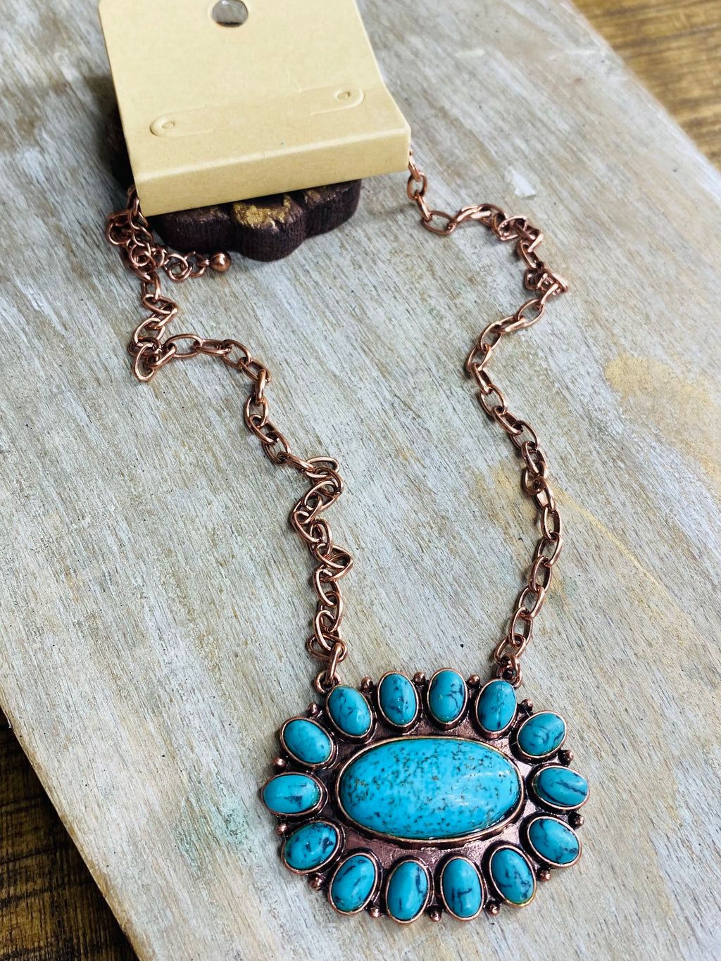 Turquoise Concho Copper Chain Necklace
