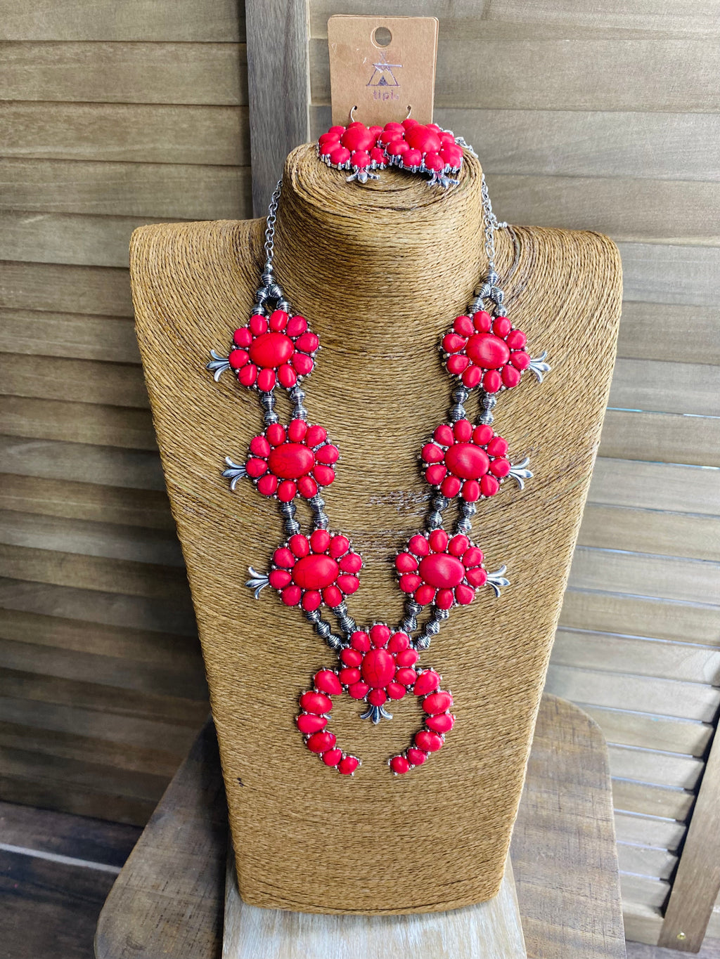 Chunky Red Squash Blossom Necklace