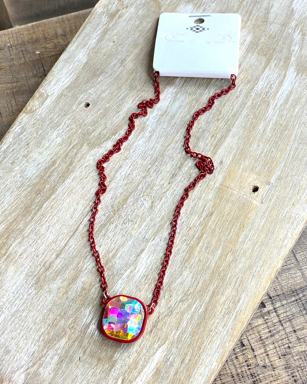 Red Glass Crystal Chain Necklace
