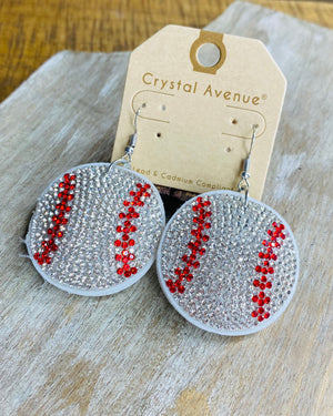 Rhinestone Baseball Earrings