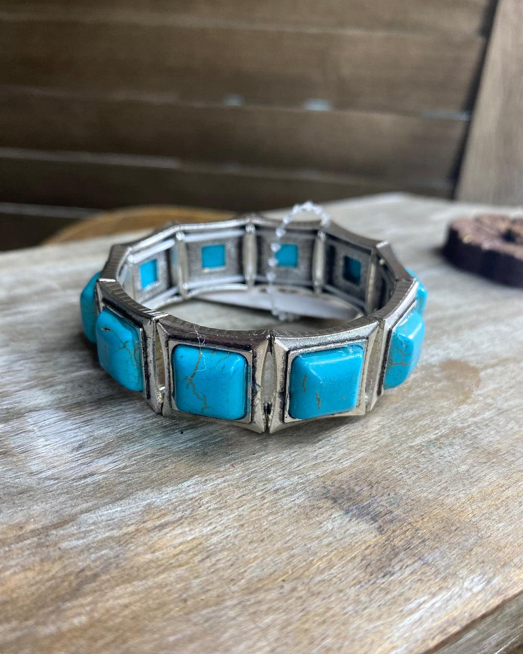 Large Squared Turquoise Stretch Bracelet