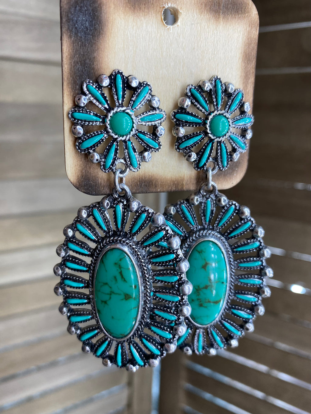 Turquoise Oval Concho Earrings
