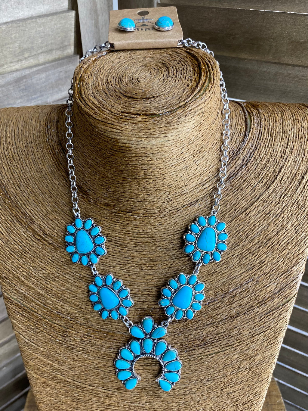 Turquoise Stone Squash Blossom Necklace