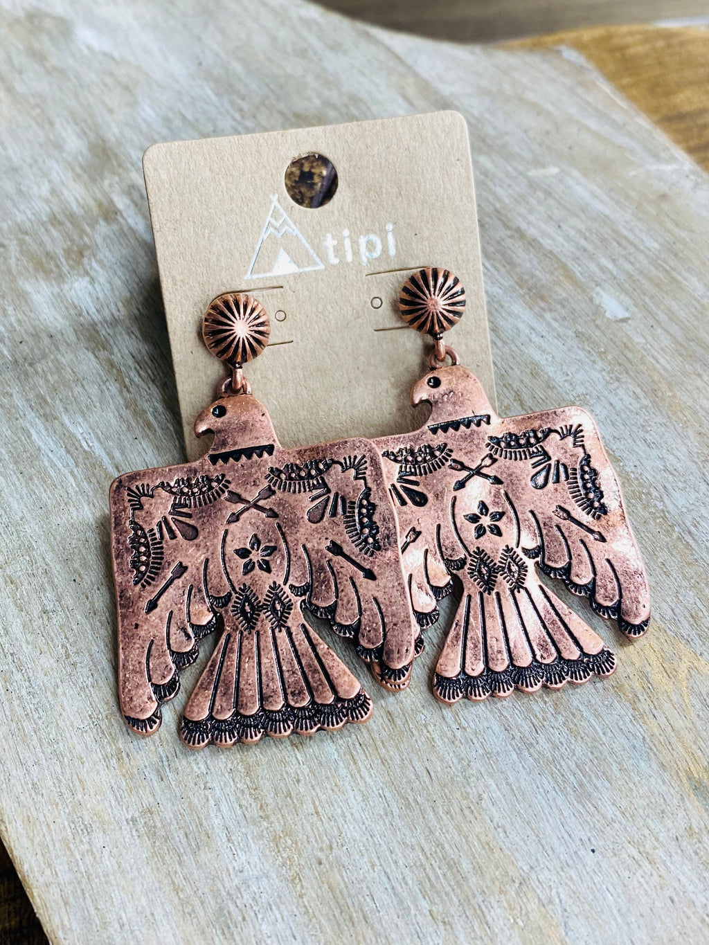 Copper Thunderbird Post Dangle Earrings
