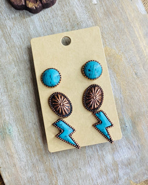 Copper Lightning Trio Earrings