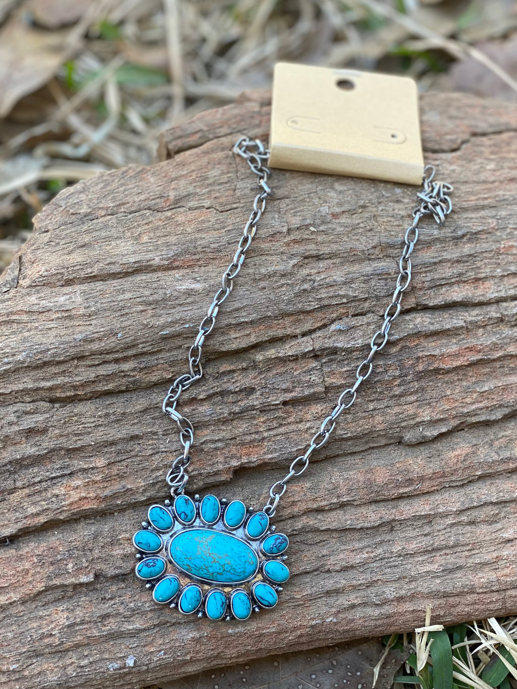 Turquoise Concho Chain Necklace
