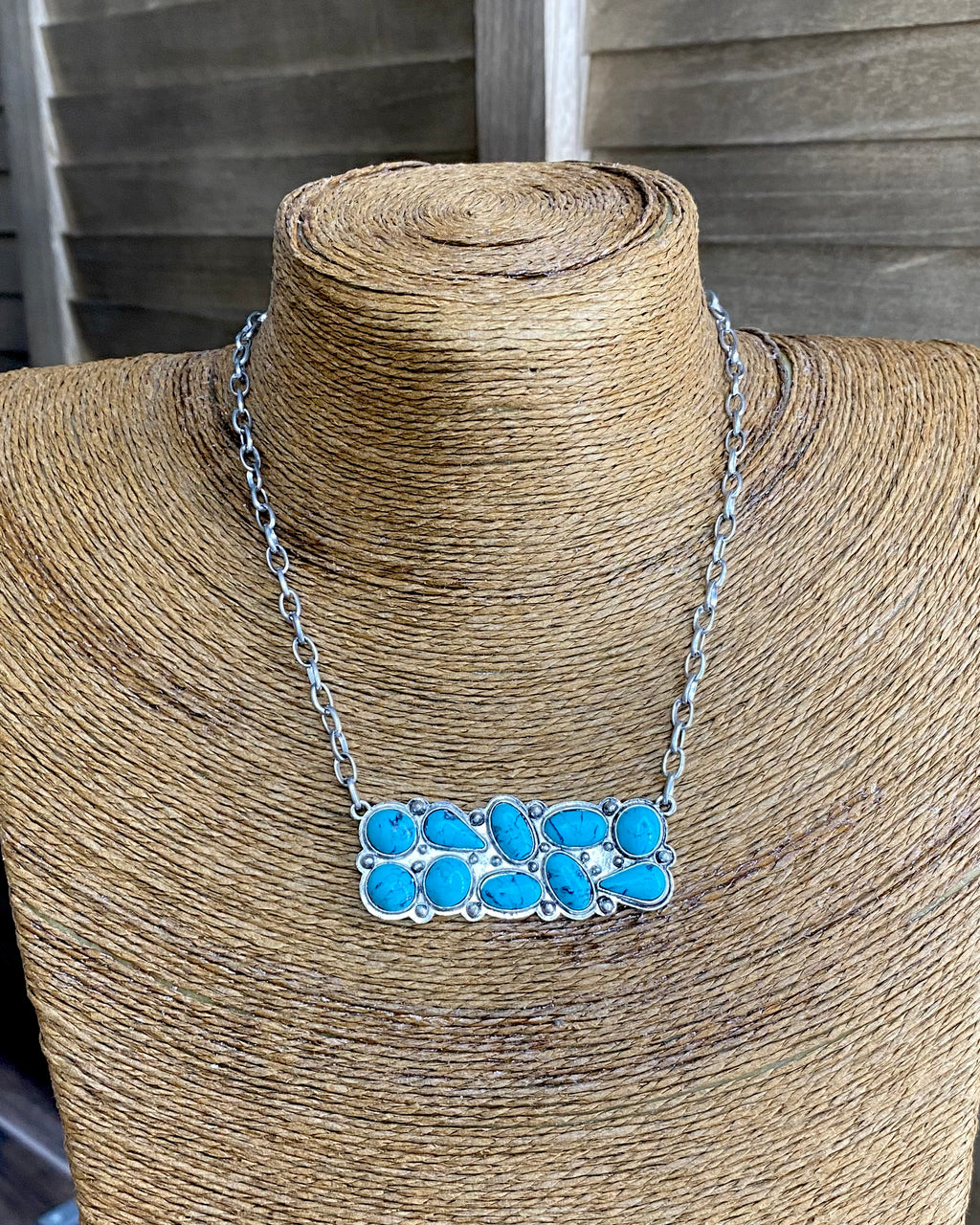 Large Pebbled Turquoise Bar Necklace
