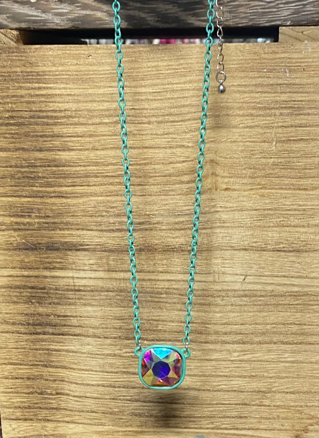 Turquoise Glass Crystal Chain Necklace