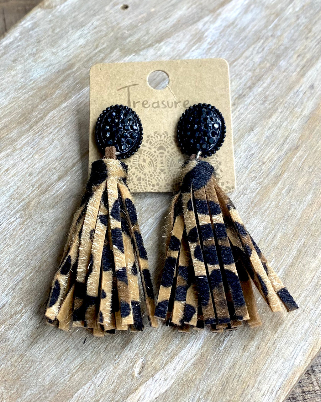 Stone Leopard Tassel Stud Earrings