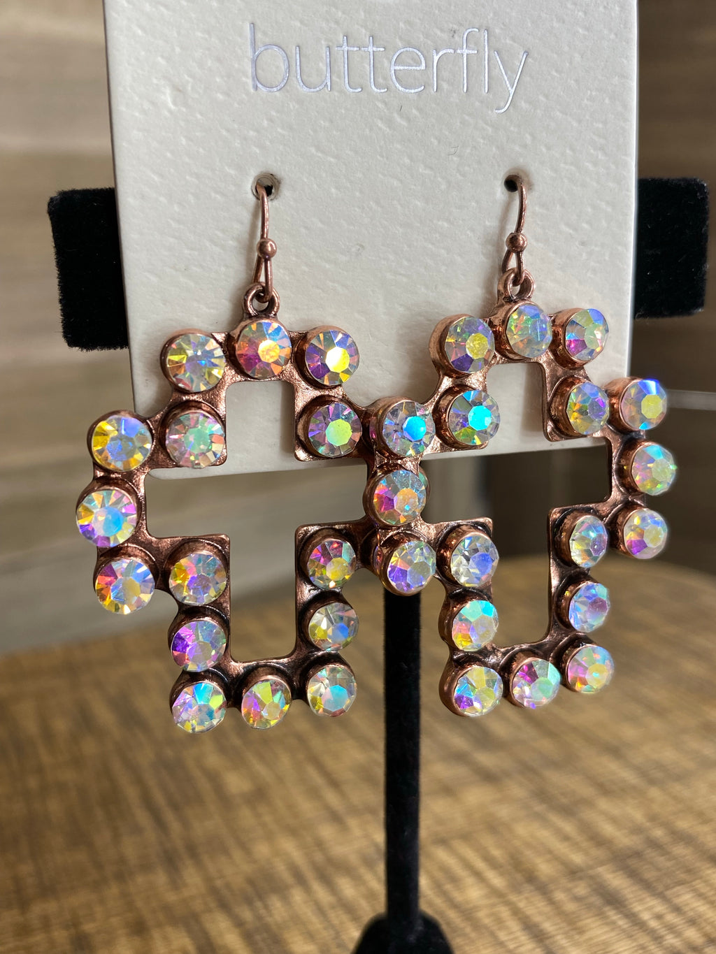 Copper Rhinestone Cross Earrings