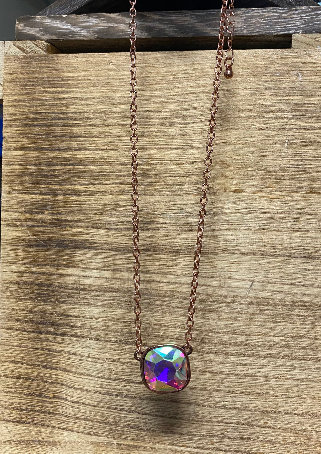 Copper Glass Crystal Chain Necklace