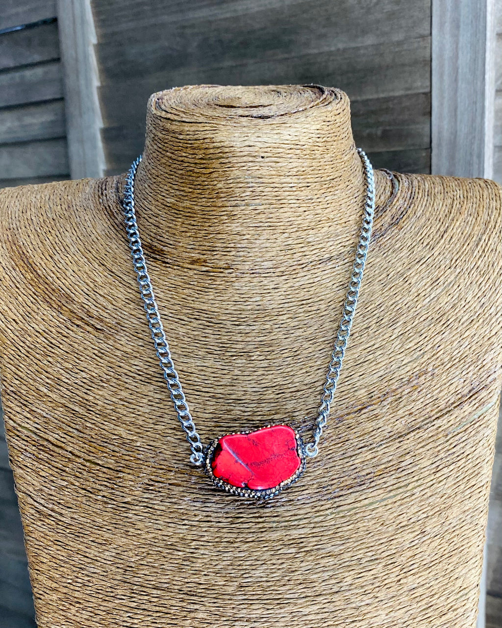 Red Stone Slab Rhinestone Necklace