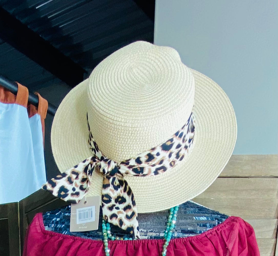 Leopard Bow Straw Hat