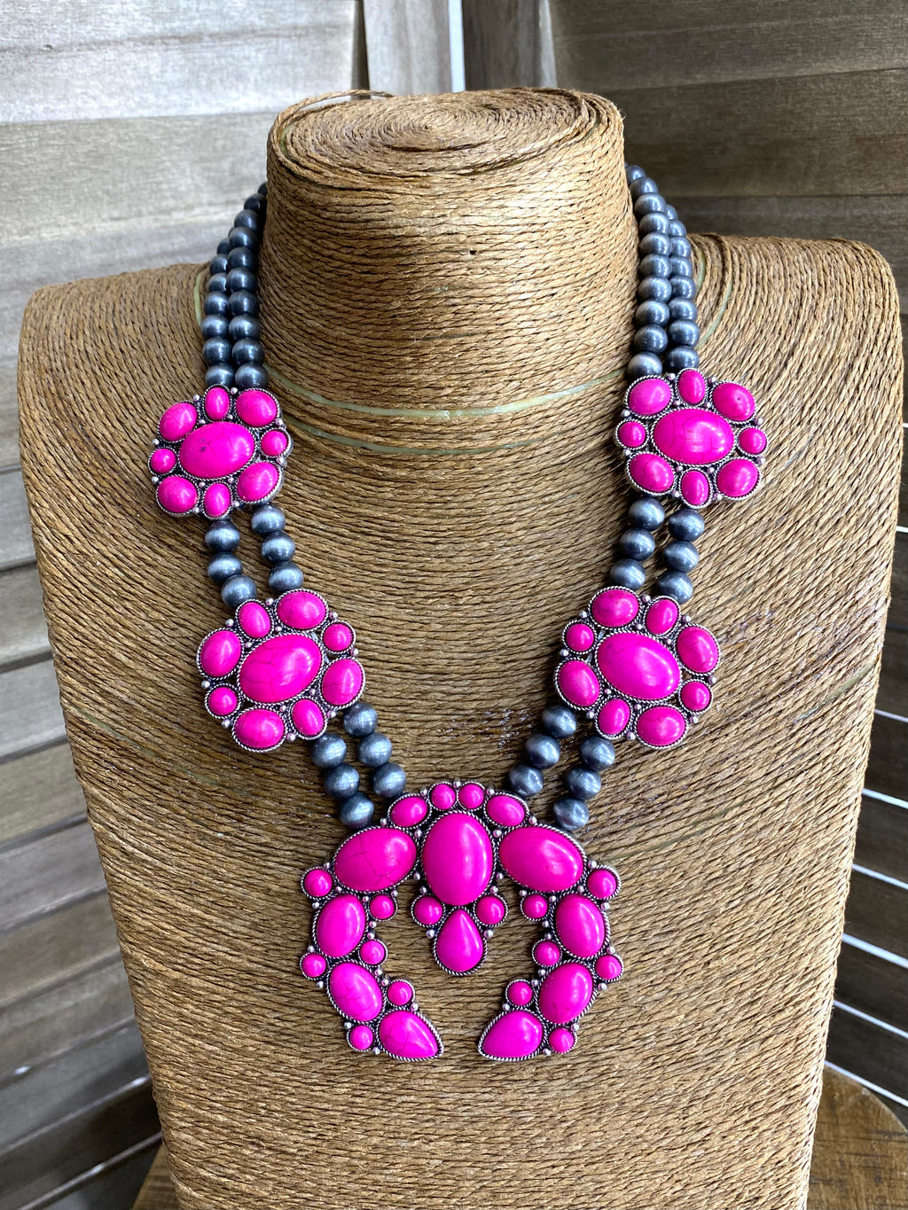 Chunky Pink Squash Blossom Necklace