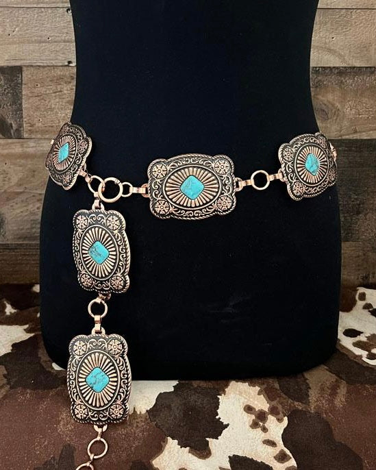 Copper Turquoise Stone Western Concho Belt