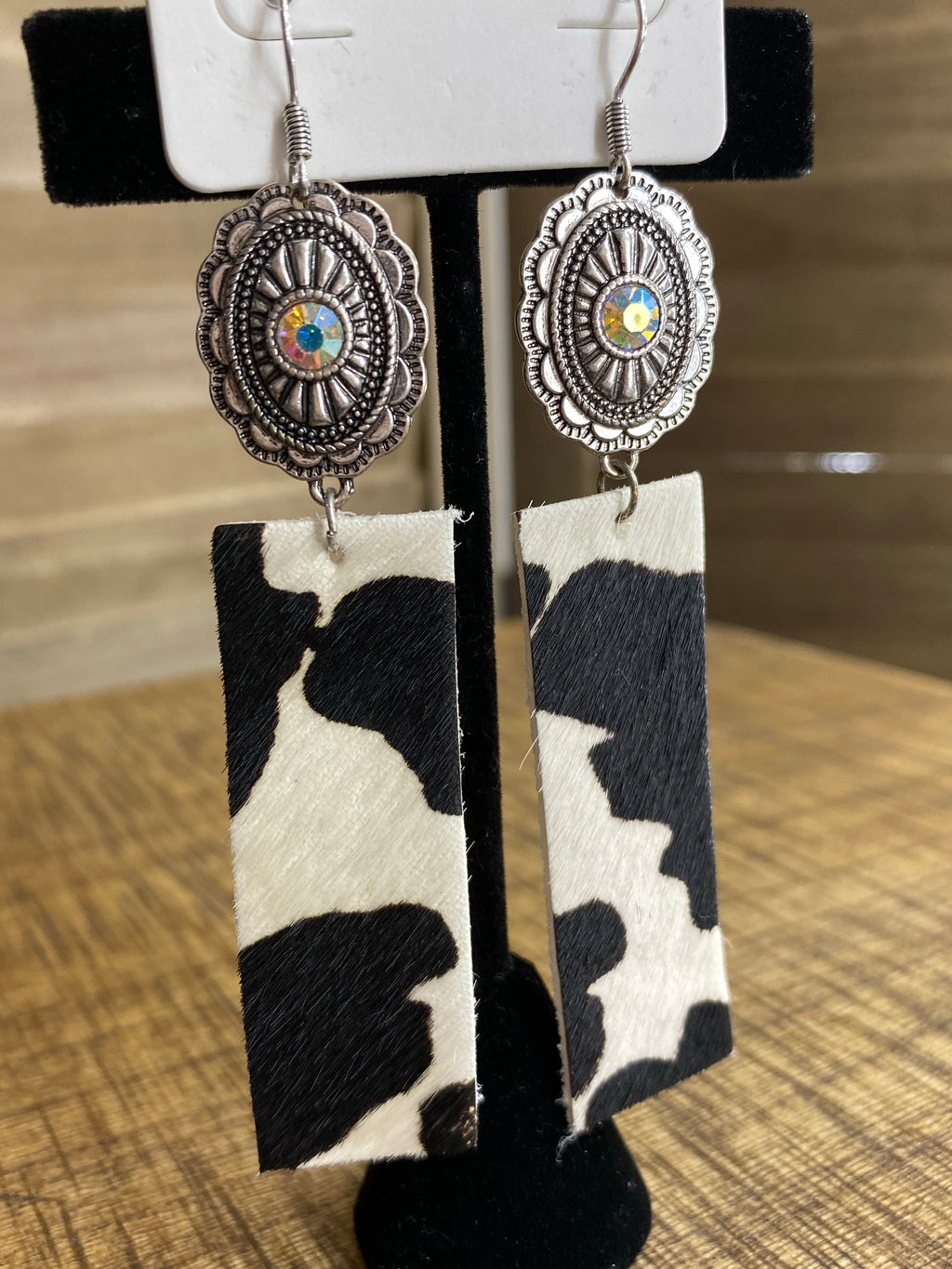 Leather Cow Concho Earrings