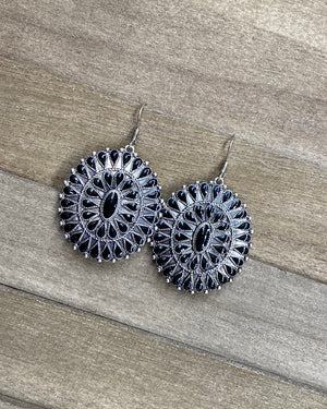 Black Western Concho Dangle Earring