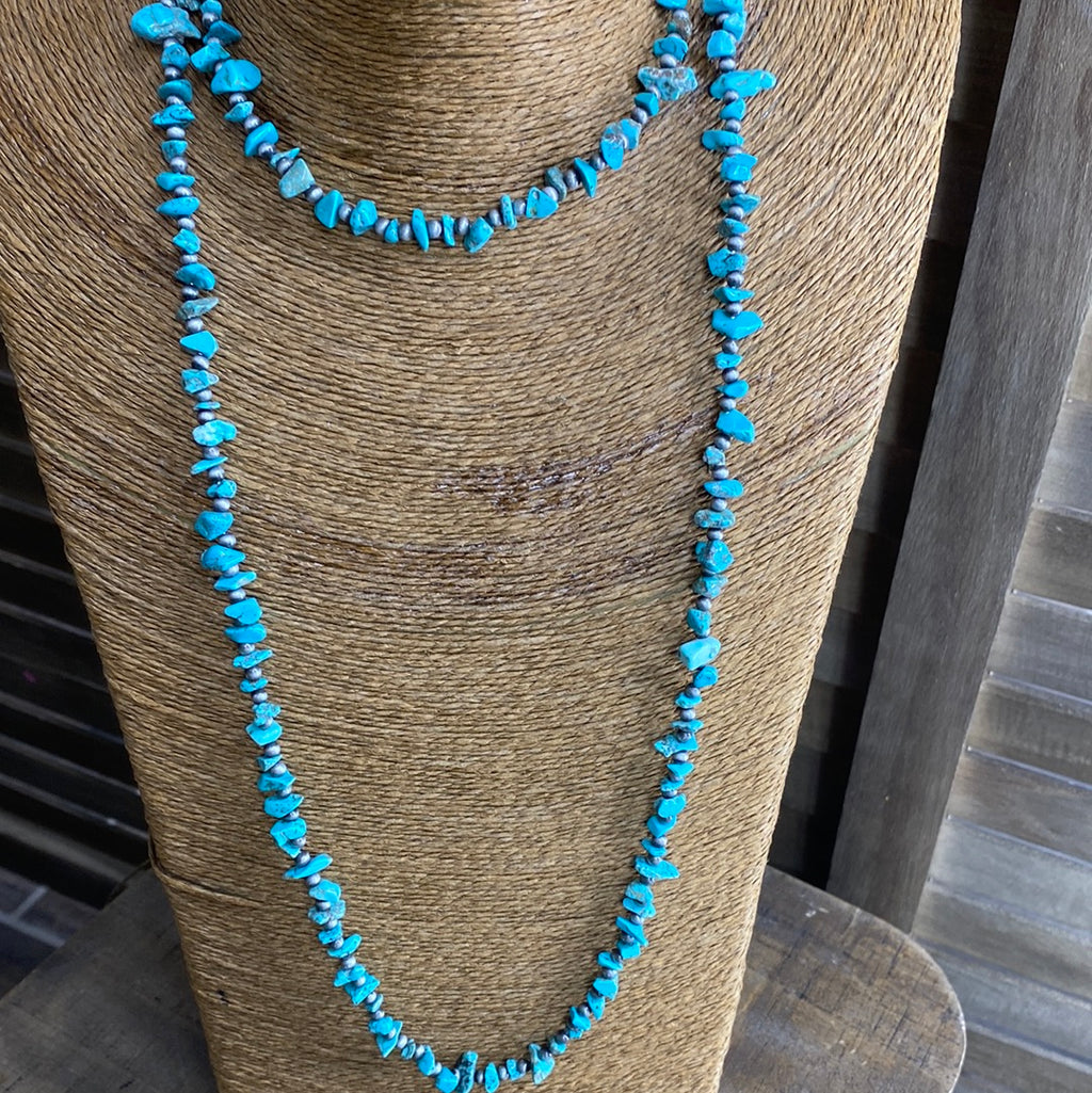 Long Western Turquoise Chip Necklace